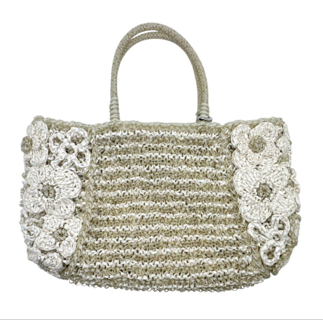 美品 アンテプリマ 2way ワイヤーバッグ ショルダーバッグ 花 ベージュ