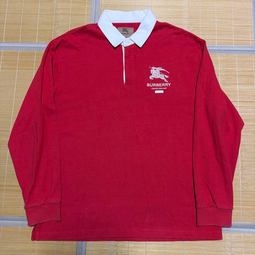 22ss Supreme BURBERRY Rugby ラガーシャツ　L 赤