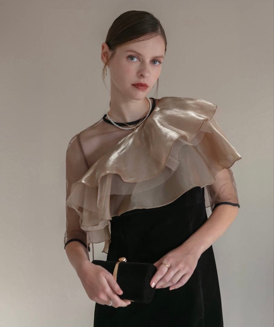 超美品leja レジャ アシンメトリーティアードフリル3WAYベロアドレスM