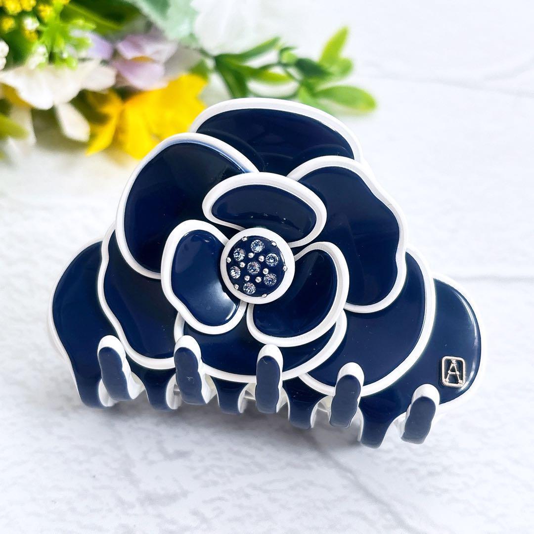 希少美品 Alexandre De Paris カメリア ヘアクリップ ネイビー