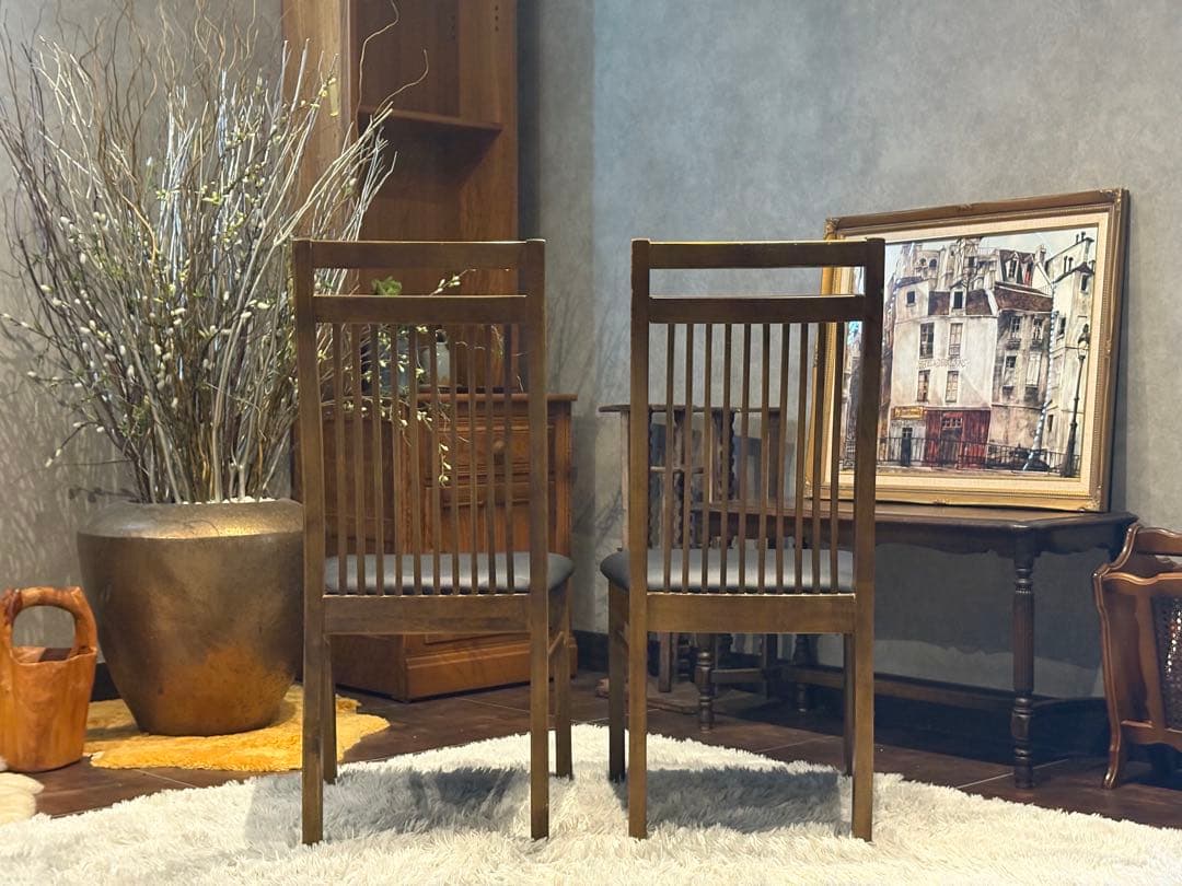 IDC 大塚家具 ダイニング リビングチェア ブラックレザー ビンテージ H