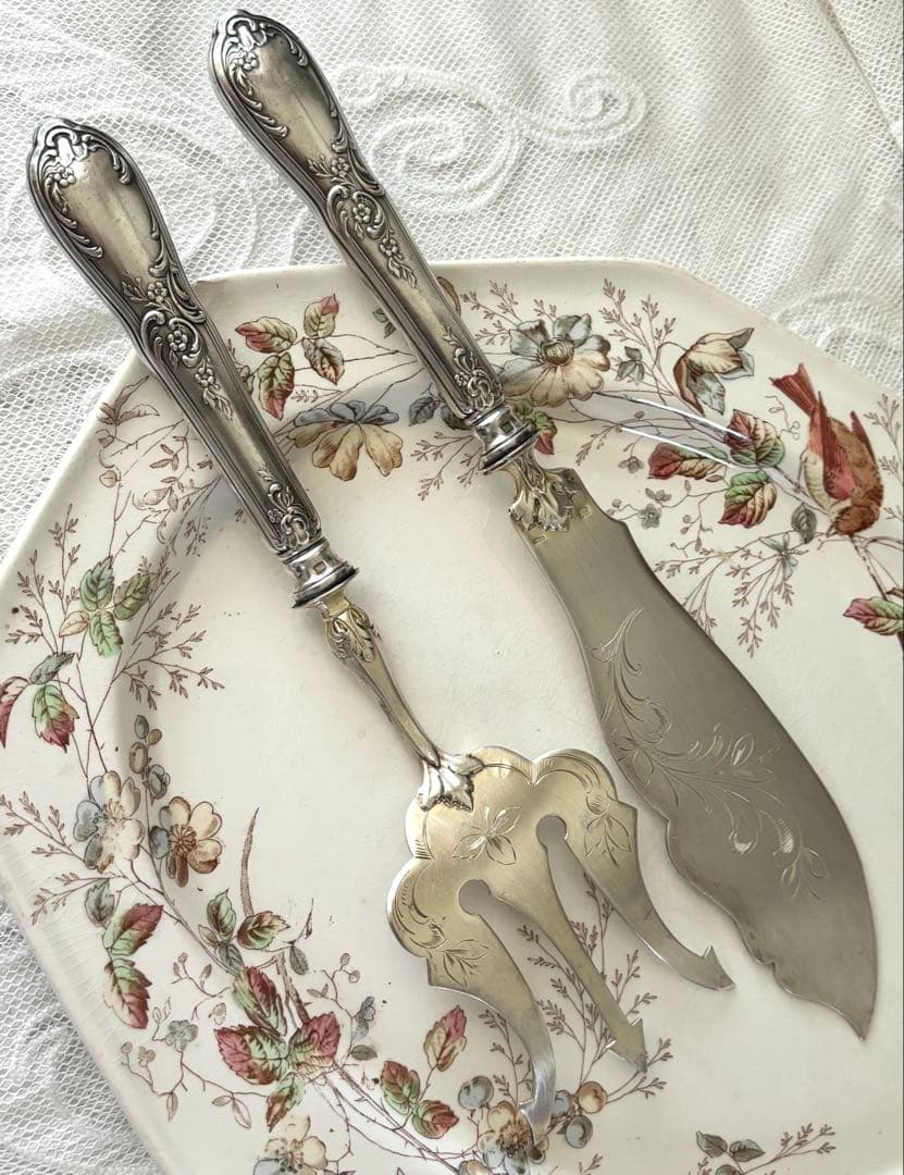 フランスアンティーク サーバー サービング ナイフ フォーク シルバーカトラリー