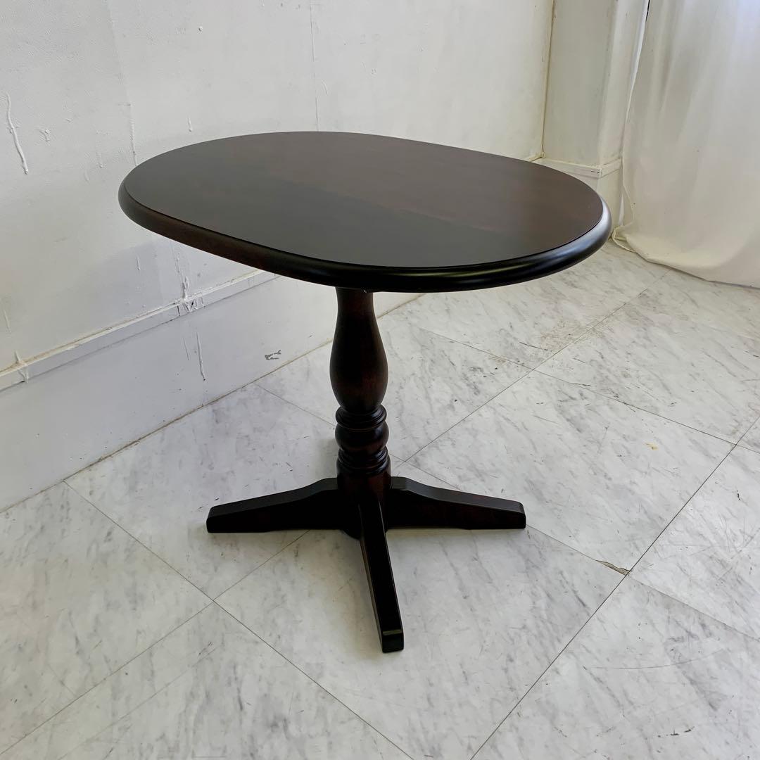 北海道民芸家具 サイドテーブル ダークブラウン楕円形テーブル 美品