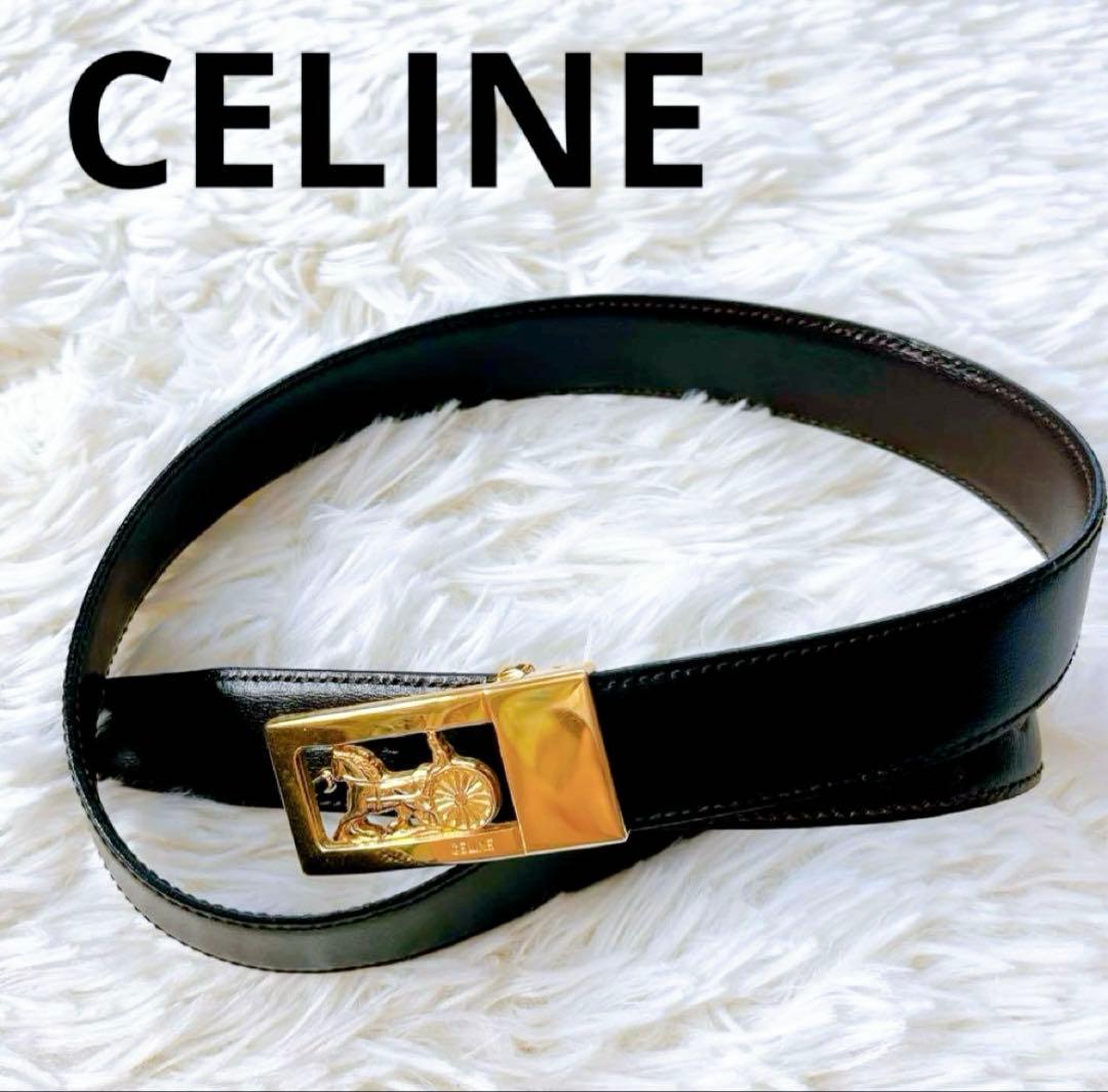 ✨美品【CELINE セリーヌ】トリオンフ ベルト/レザー/黒/ゴールドバックル