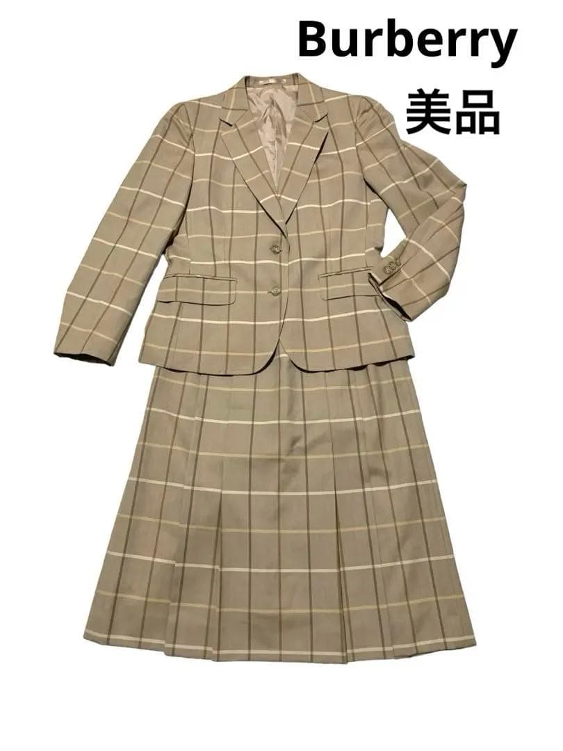 ⭐️美品　Burberry チェック　レディース　スカートスーツ　ウール100%