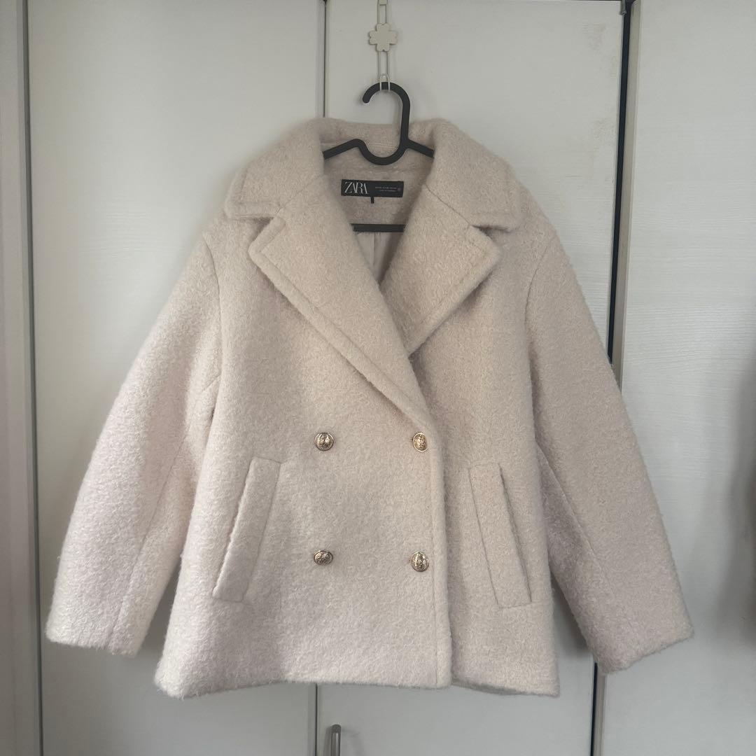未使用級 ZARA ブークレダブルブレストミディ丈コート XS