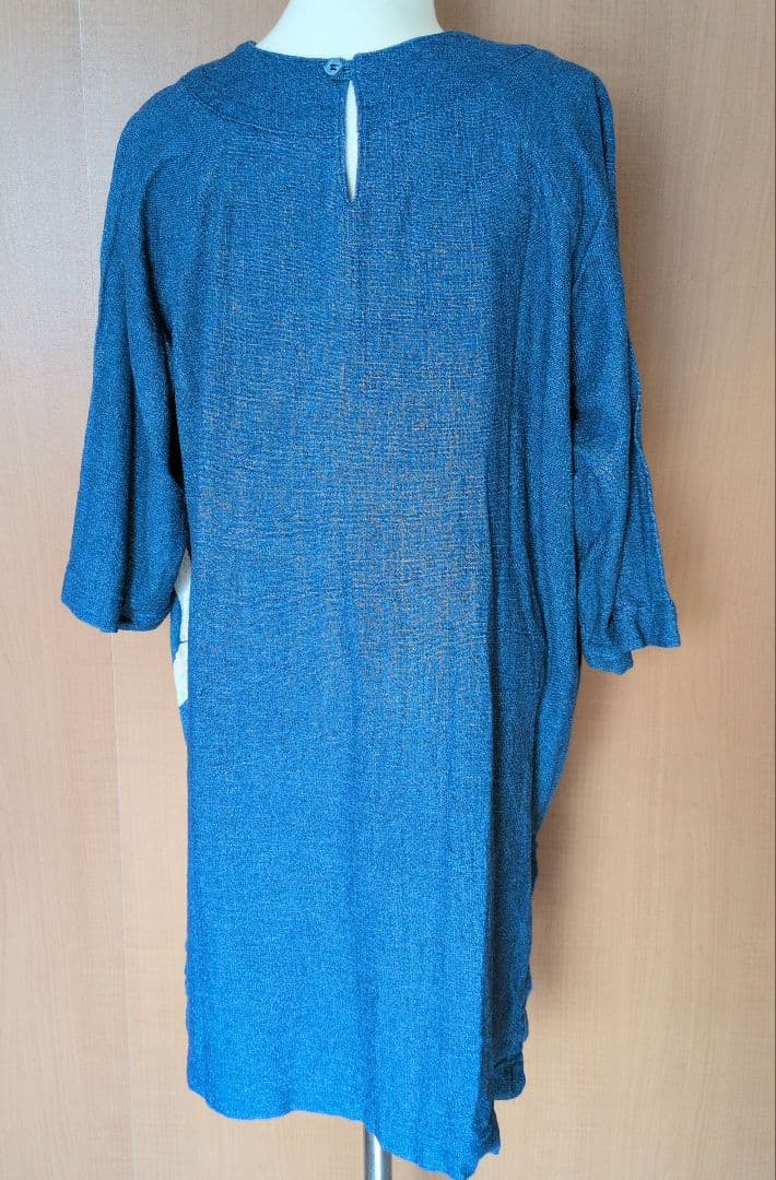USED 笹倉玄照堂 波模様 五分袖チュニック 青