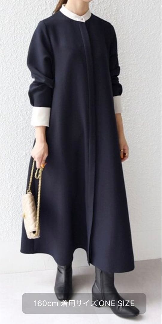 SHIPS any ダブルクロス Aライン シャツワンピース　ネイビー