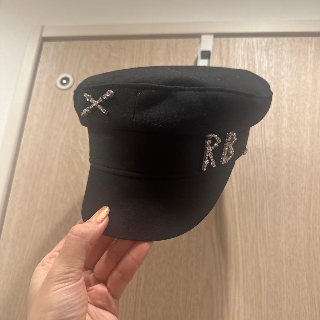 Ruslan Baginskiyラインストーンロゴ ハットストー黒キャスケット