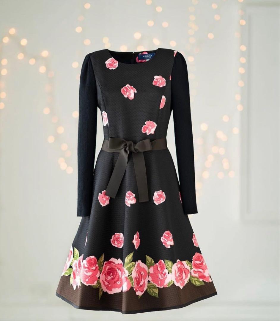 【新品】エムズグレイシー❤️インスタ掲載❤️薔薇　お袖ニットドッキングワンピース