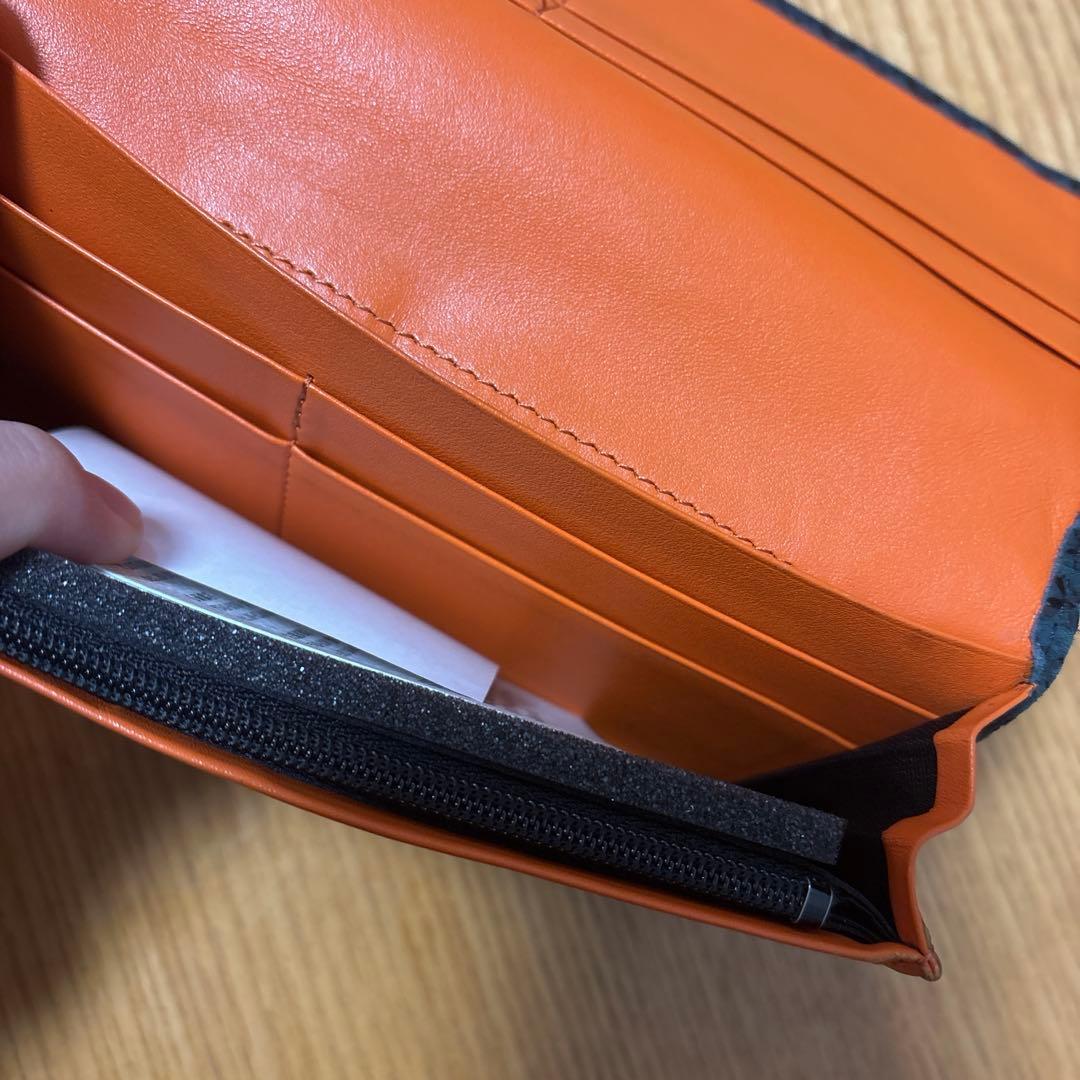 未使用　印傳屋　甲州印傳　ひそか　HISOCA 緑　オレンジ　長財布　七宝繋ぎ