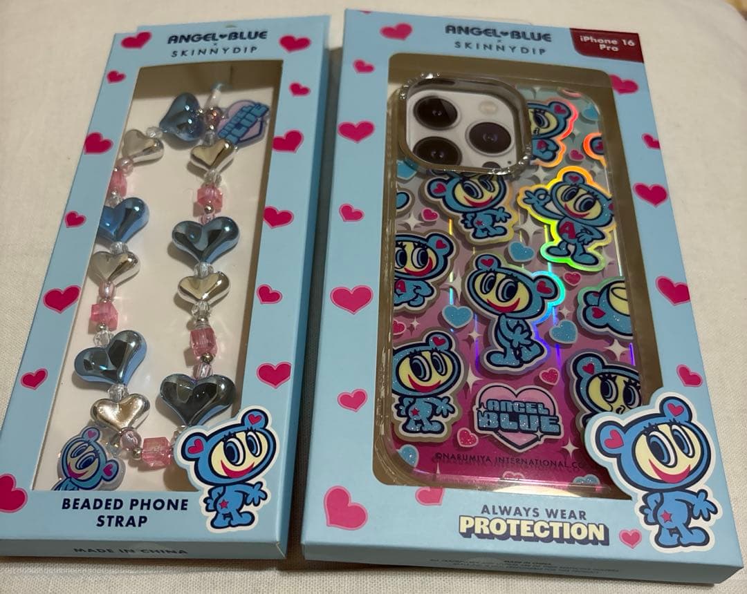 SKINNYDIP エンジェルブルーiPhone16Proケースビーズストラップ