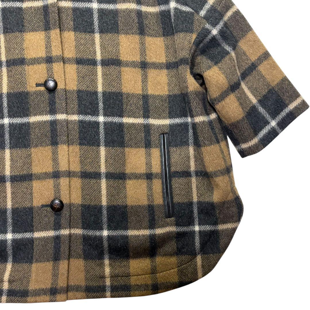 ダイアグラム　ラクーンファー コート モヘヤ　2way チェック　ファー　クルミ