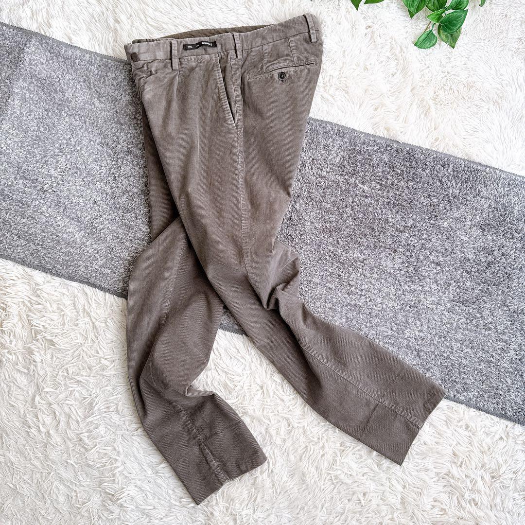 PT01 BEAMS F スリムフィット コーデュロイ　スラックス グレージュ