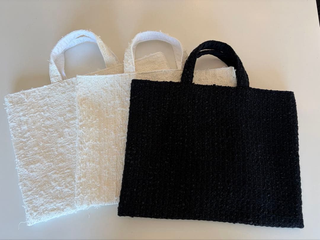 ツイードトートバッグ　レッスンバック　ホワイト