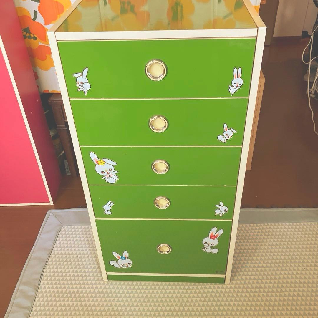 レトロポップ 木製 5段 チェスト 箪笥 グリーン昭和レトロ 引き出し 緑