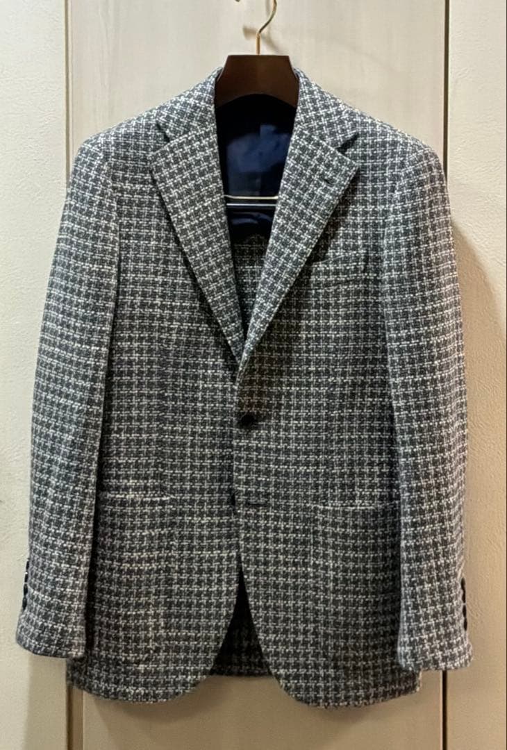 【美品】BEAMS-F グレー系チェック テーラードジャケット　44
