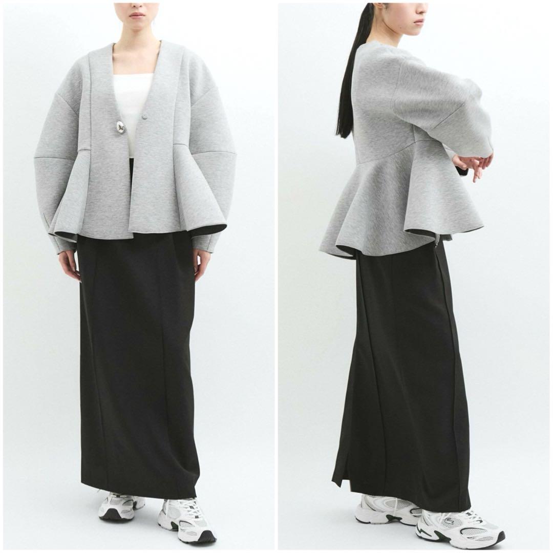 美品✨アダムエロペ＊エッグブローチ付きペプラムカーディガン 洗える 2025春夏