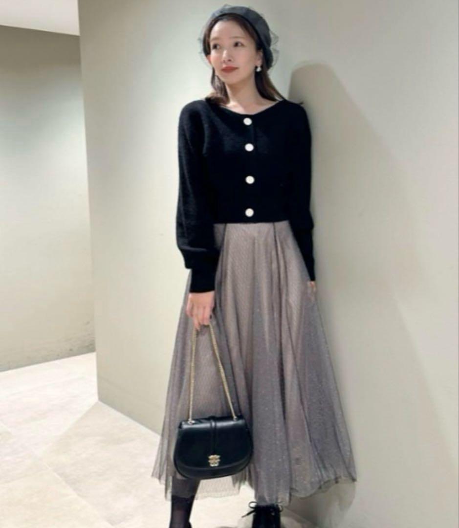 SNIDEL カーデ×チュールスカートセット　BLK