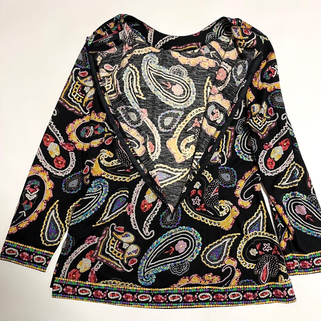 大きいサイズ レオナール シルク混 チュニックカットソー ペイズリー柄 LL