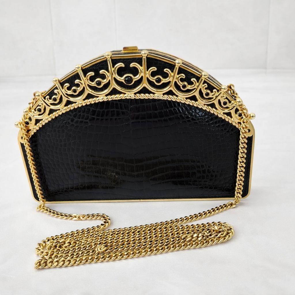 イブニングバッグ 　フォーマルバック　ロイヤルティアラ 黒 カーフスキン