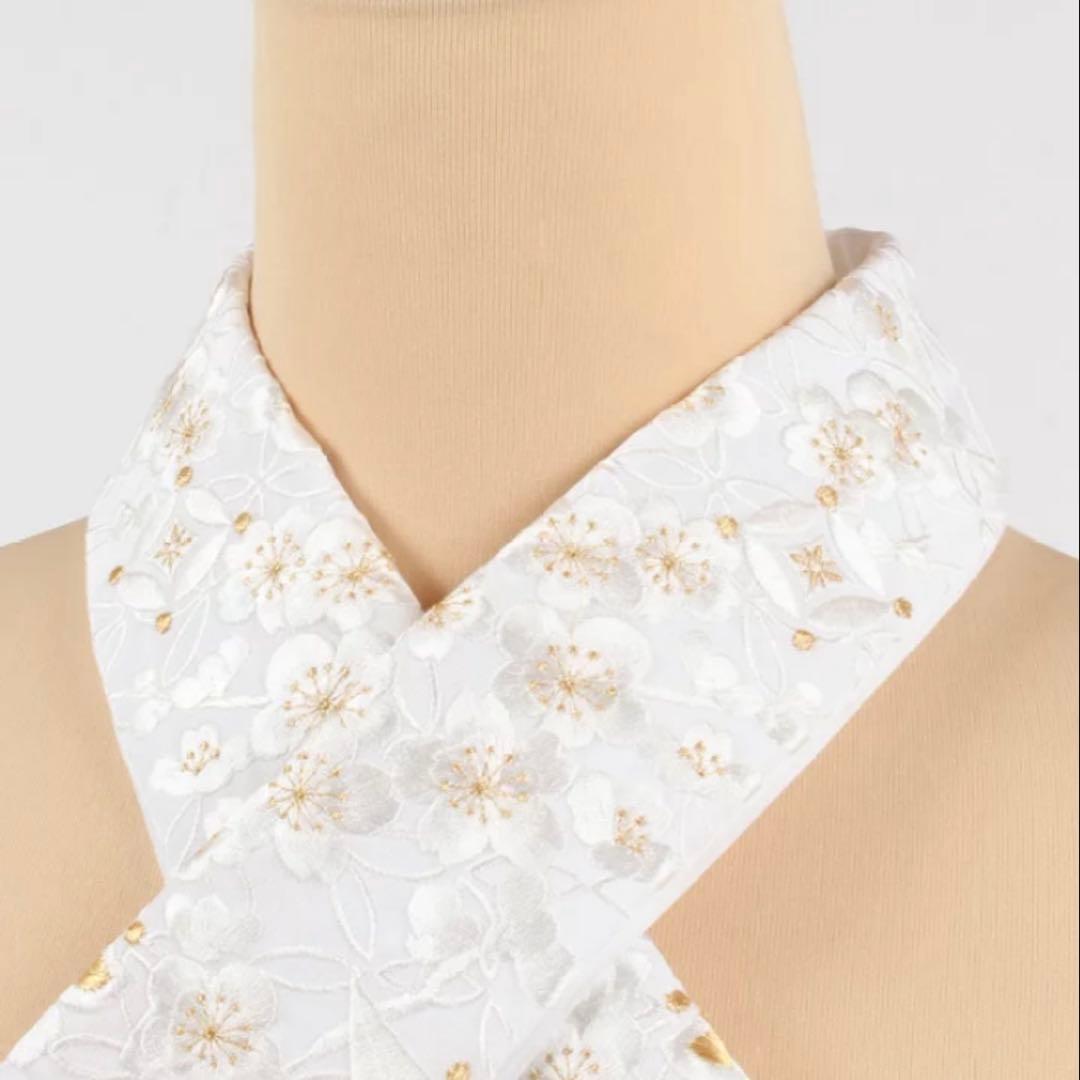 衿秀「き楽っく」専用替え衿 刺繍半襟白地 「白金七宝梅宝尽し」