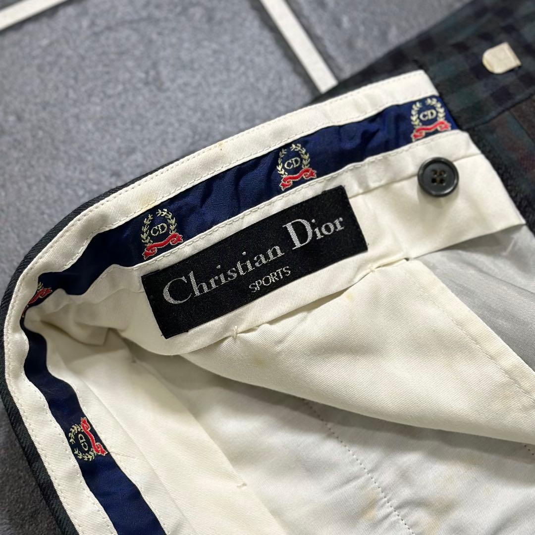 90s vintage【Dior ウールギャバジン　チェック　ワイドスラックス】