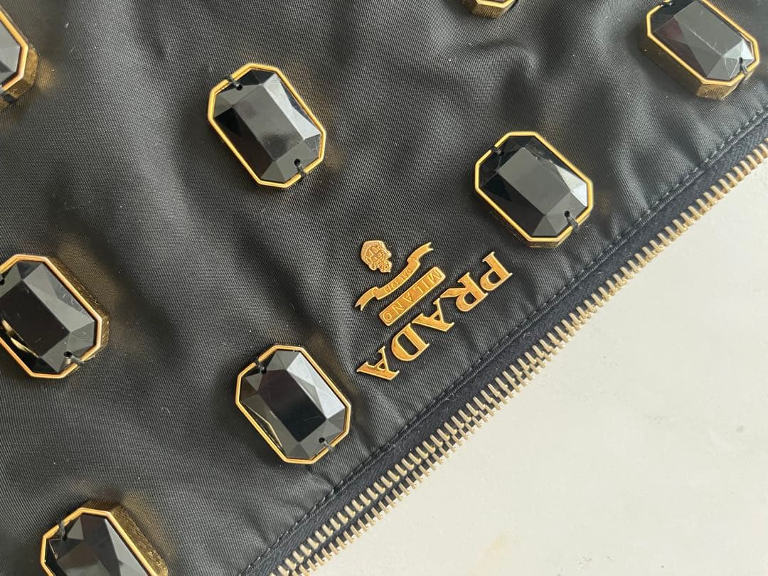 PRADA プラダ　テスート ビジュー チェーンショルダー クラッチバッグ美品