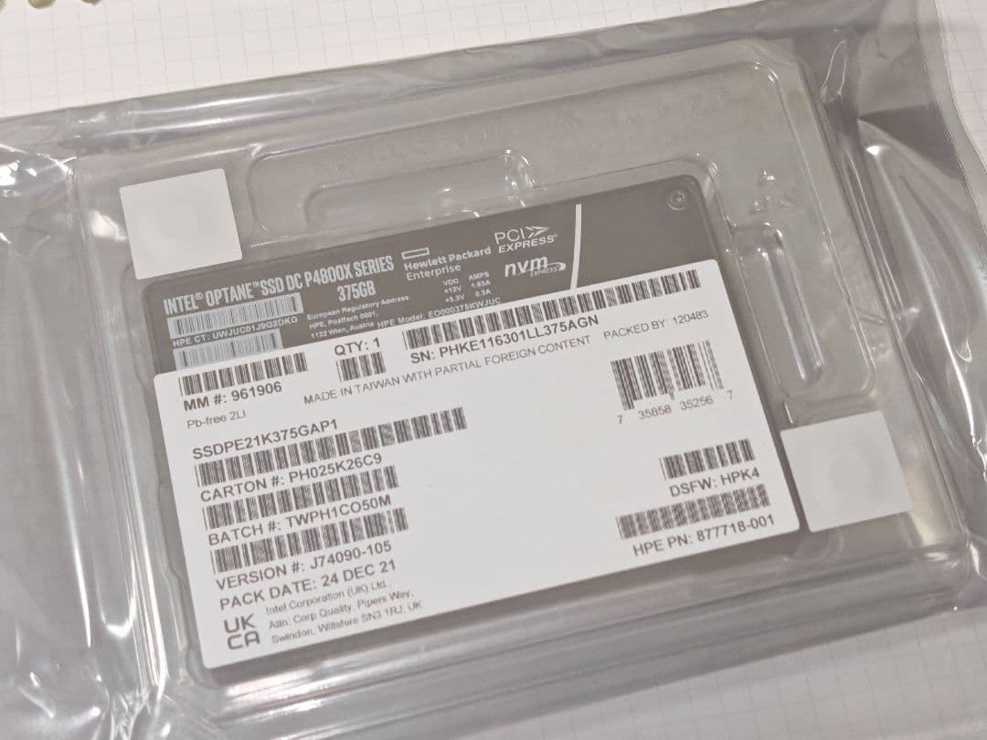 Optane SSD DC P4800X 375GB 新品 + アダプタ