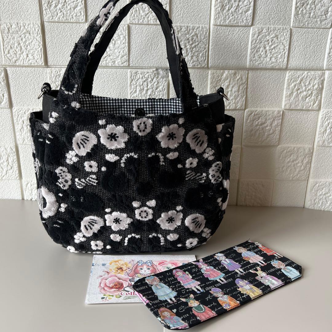 専用【ジョリーフルール】もふもふ　チューリップバック　S パンダブラック　①