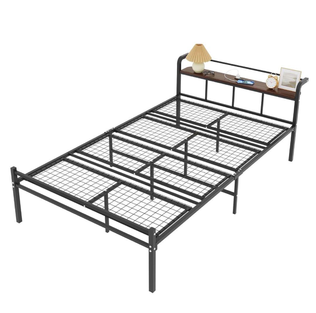 ベッドフレーム シングル パイプベッド 2口コンセント付き 高さ30cm