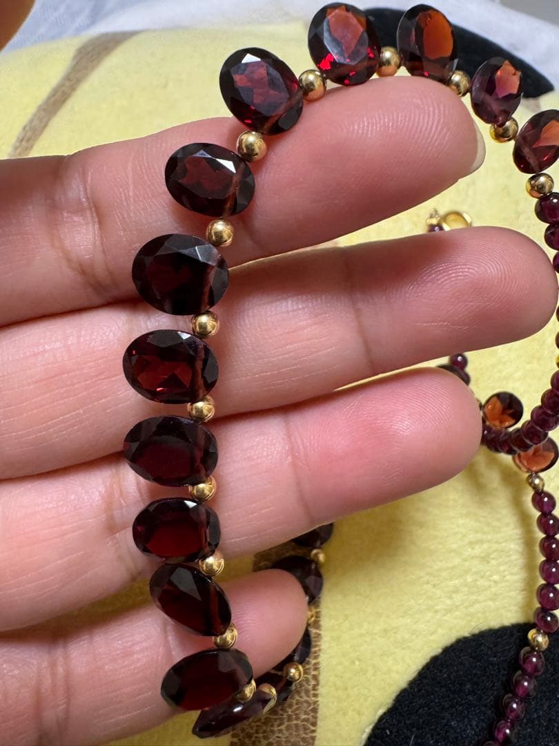 K18 天然ガーネットネックレスとピアスセット
