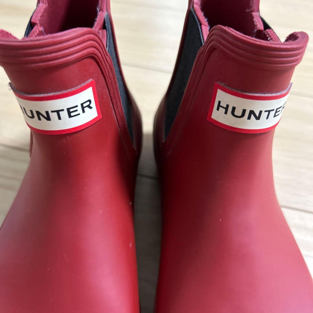 HUNTER 長靴 レインブーツ チェルシーサイドゴアショートブーツ レッド