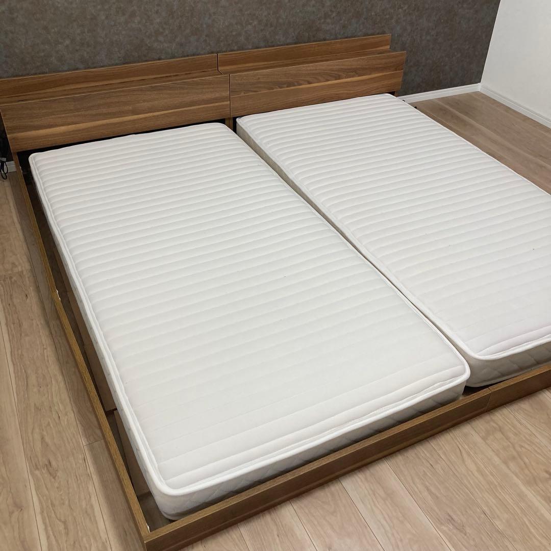 連結ベッド　シングルベッド✖️2　ベッドフレーム ナチュラルウッド　説明書付き