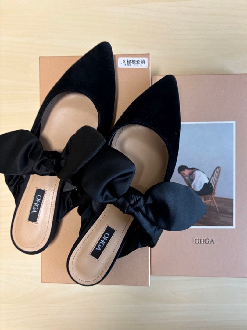 OHGA ブラック リボン ミュール