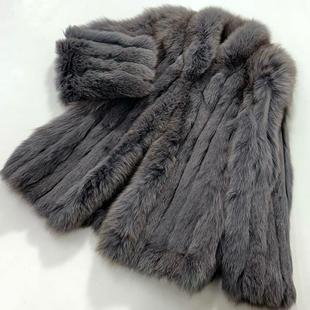 ふわふわ◎ブルーフォックス ファーコート グレー 染め 本毛皮　青狐　レディース