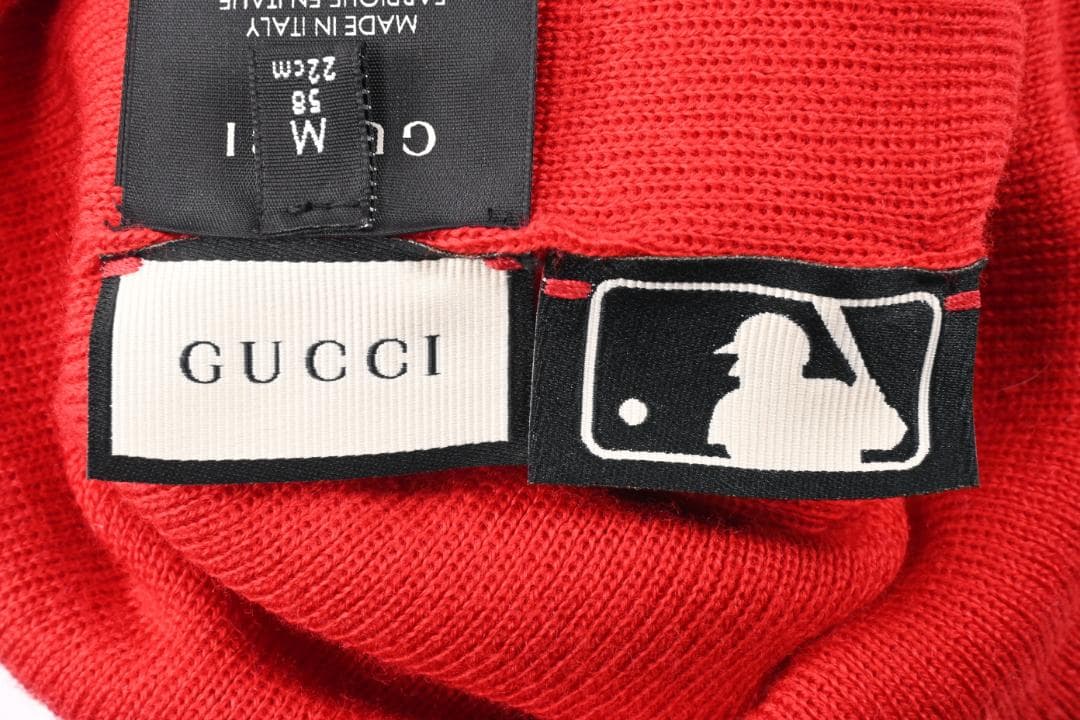 グッチ ×MLB ニューヨークヤンキース ビーニー ニットキャップ 帽子 レッド