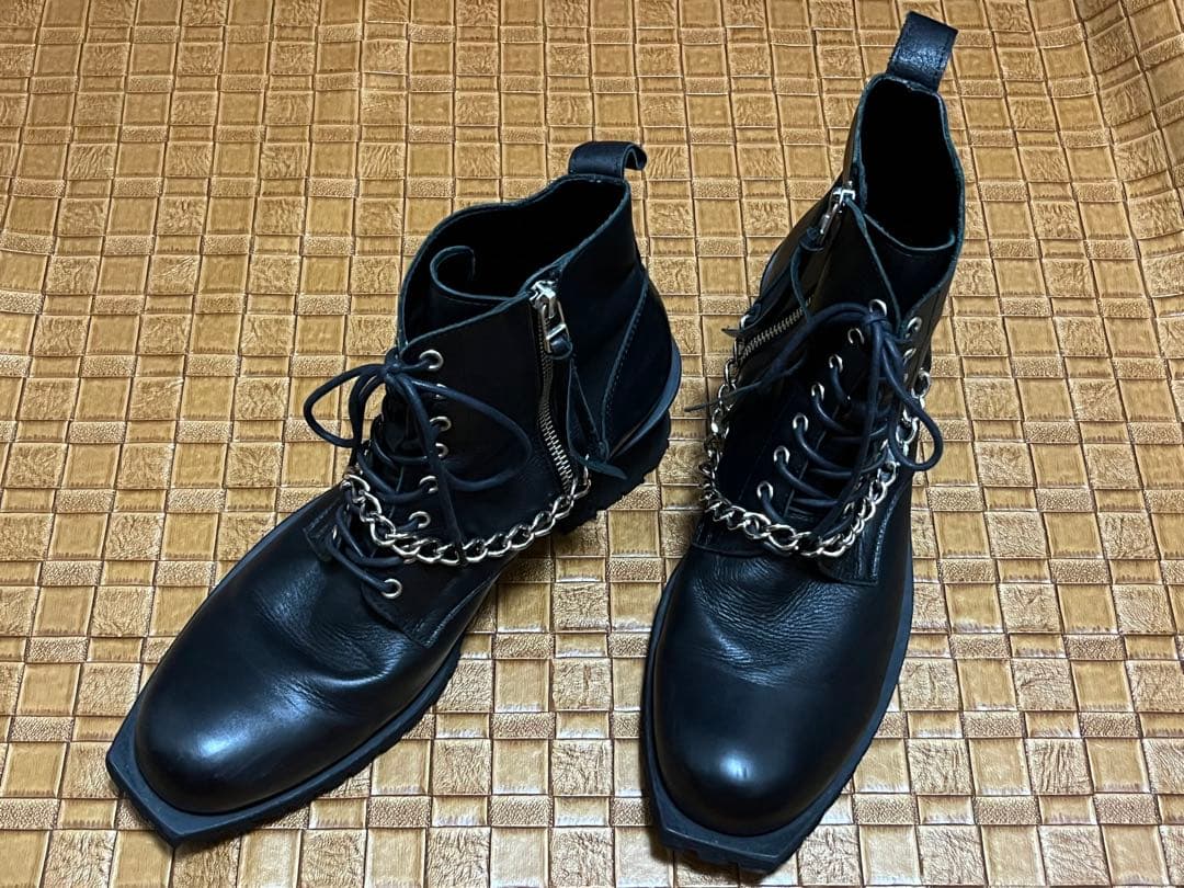 シヴァーライズ　レザーヒールブーツ　/42　ブラック　本革　チェーン装飾　ジップ