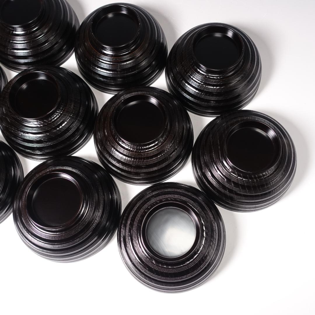 輪島塗師 堀川蒼雲 黒塗 糸目 見返七宝蒔絵 煮物椀 10客 共箱 天然木製