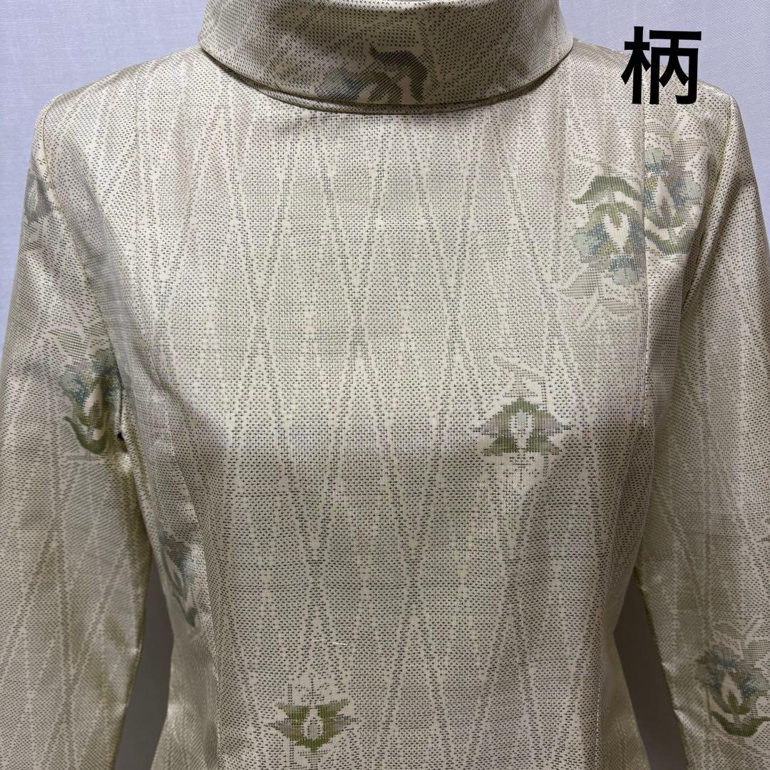 着物リメイク　大島紬花柄ワンピース　ロールカラー　Aライン　細見せ　ゆったり正絹