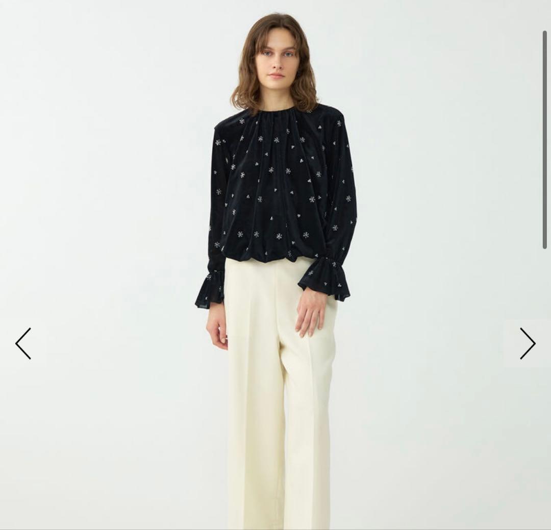 Ballesey メッシュベロアエンブロイダリー ラッフルカフスブラウス