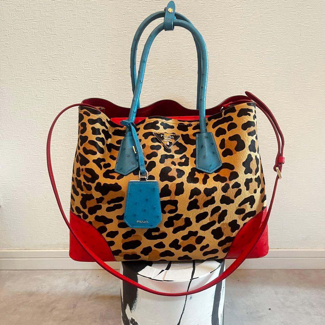 prada レオパード　豹　ハラコ　バッグ　レッド　ヘアカーフ　chieko+