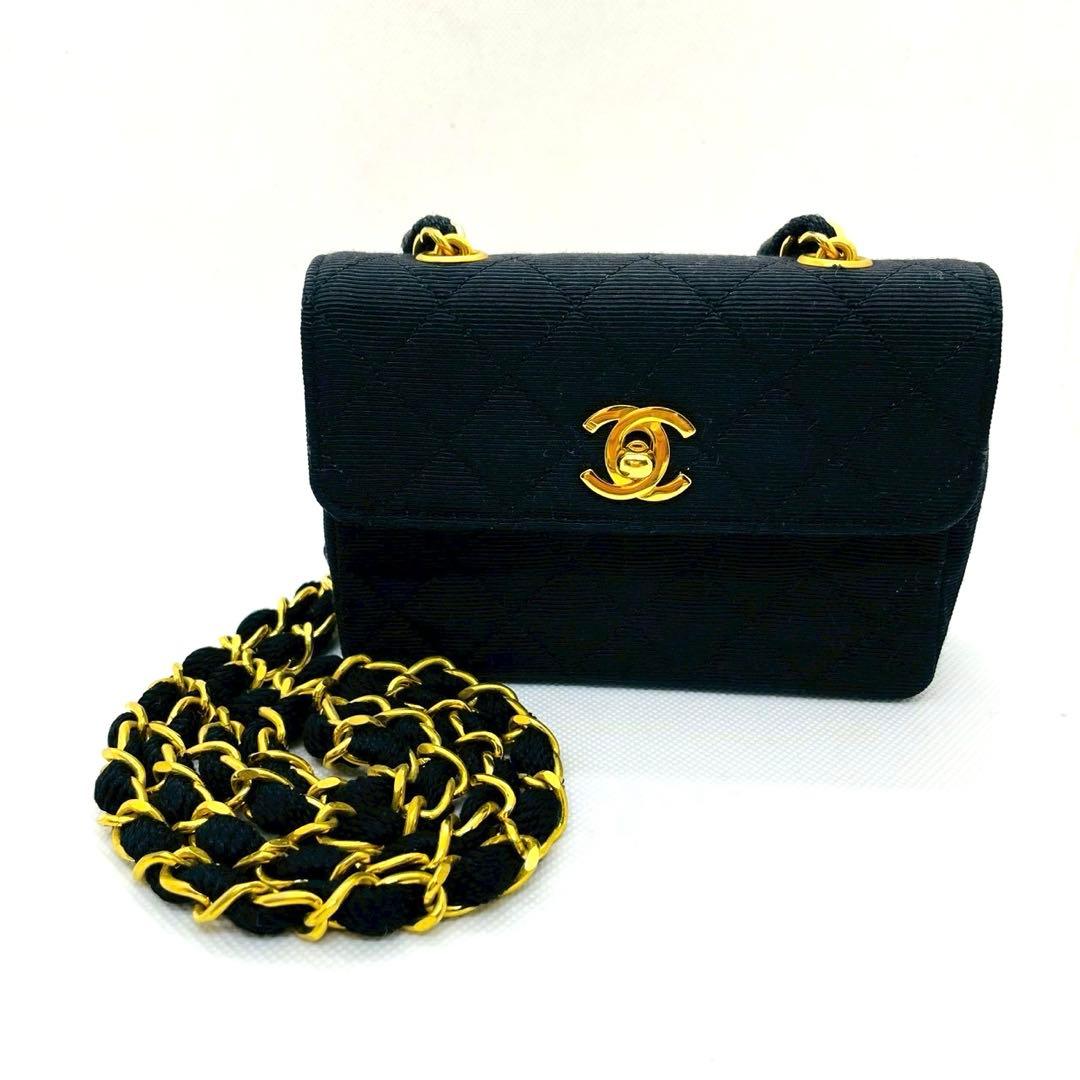 CHANEL　シャネル ミニマトラッセチェーンショルダー コットン ブラック
