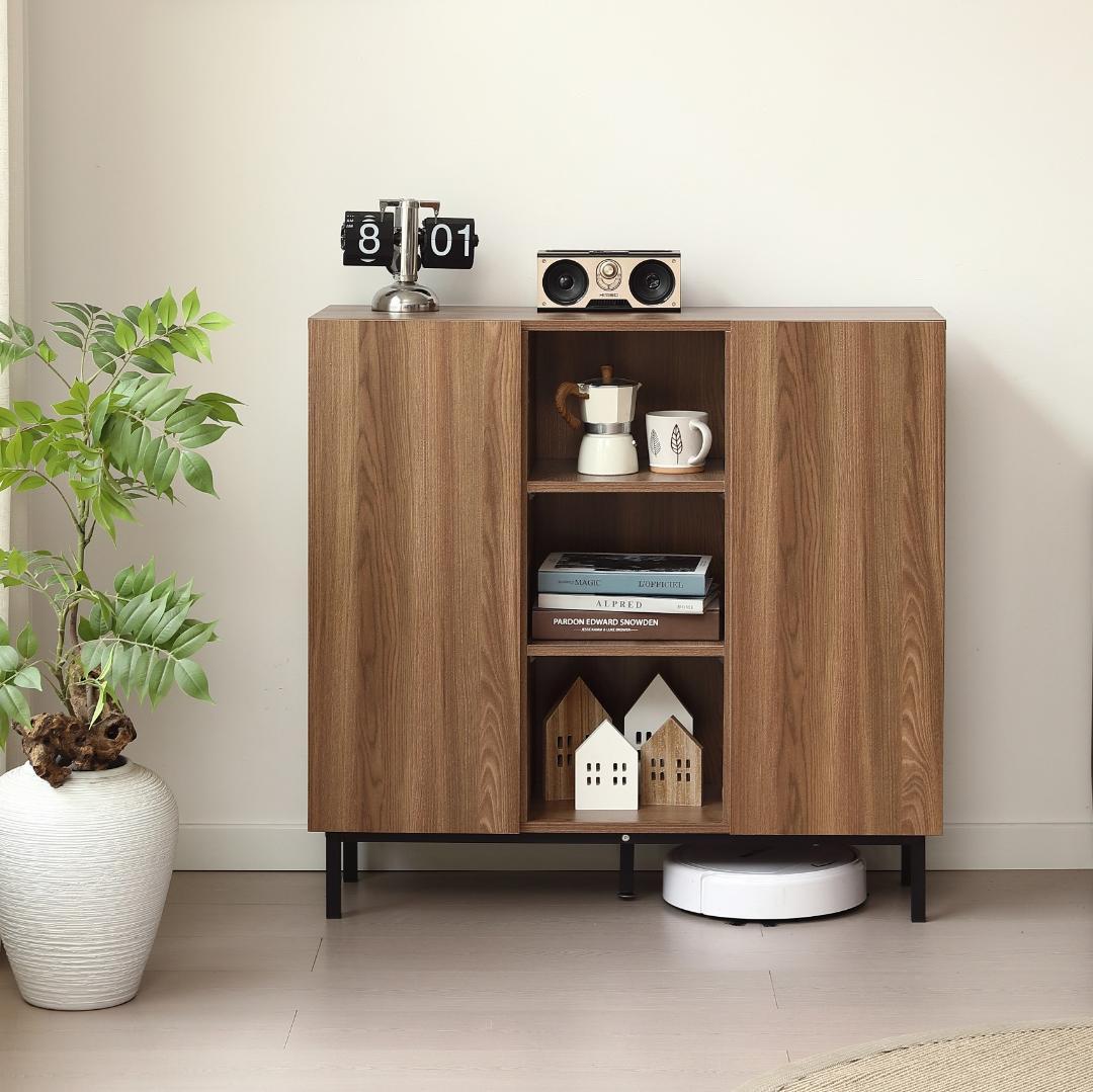 キャビネット 扉付き サイドボード 収納棚 おしゃれ【幅90cm】BROWN