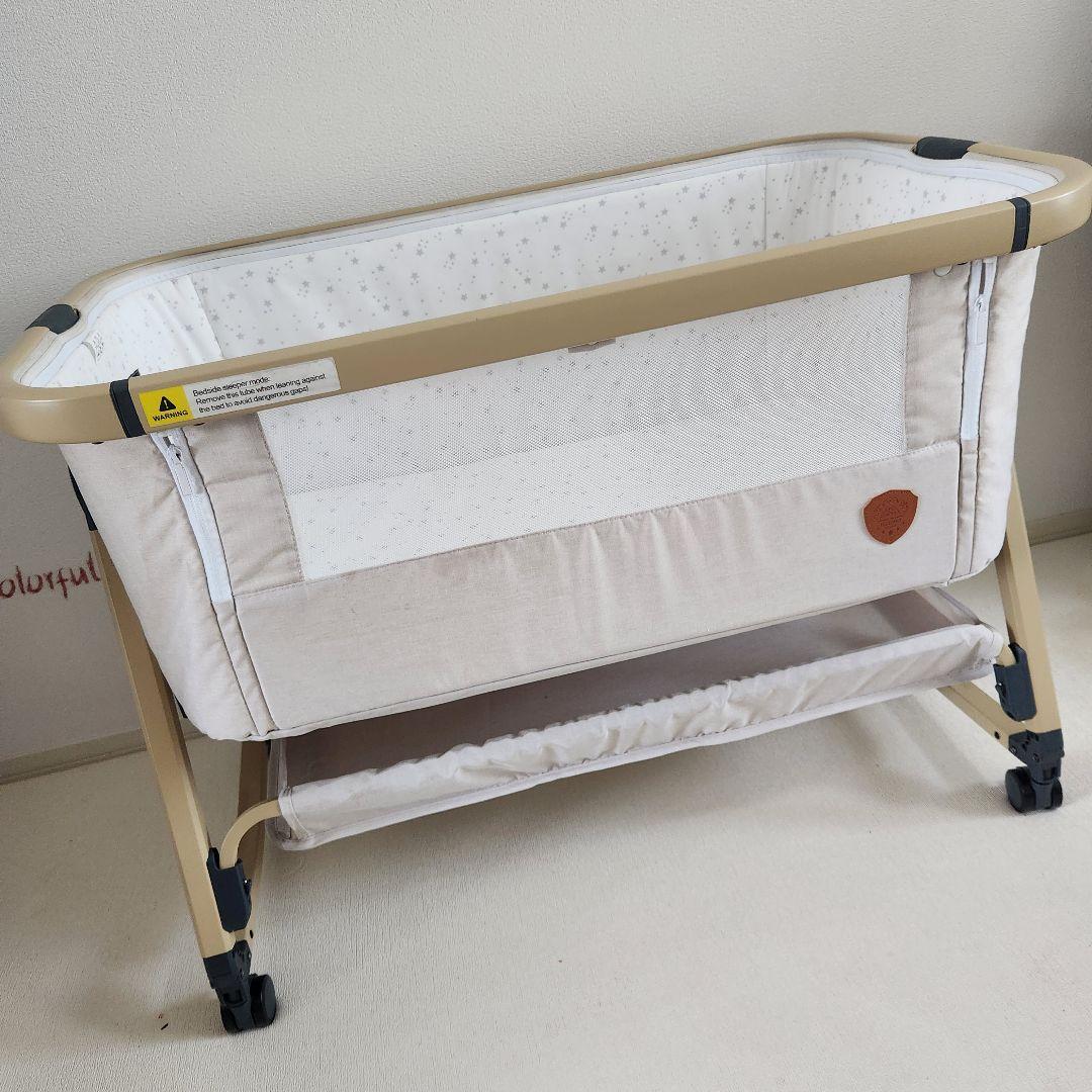 美品 HZDMJ ベビーベット ベージュ 高さ調整可能