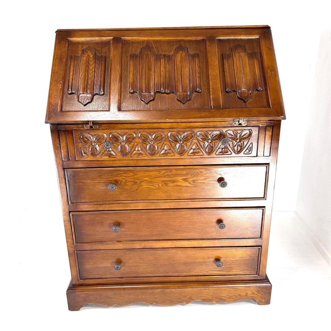 英国クラシック 木製 ライティングビューロ 4段引き出し サイドボード イギリス