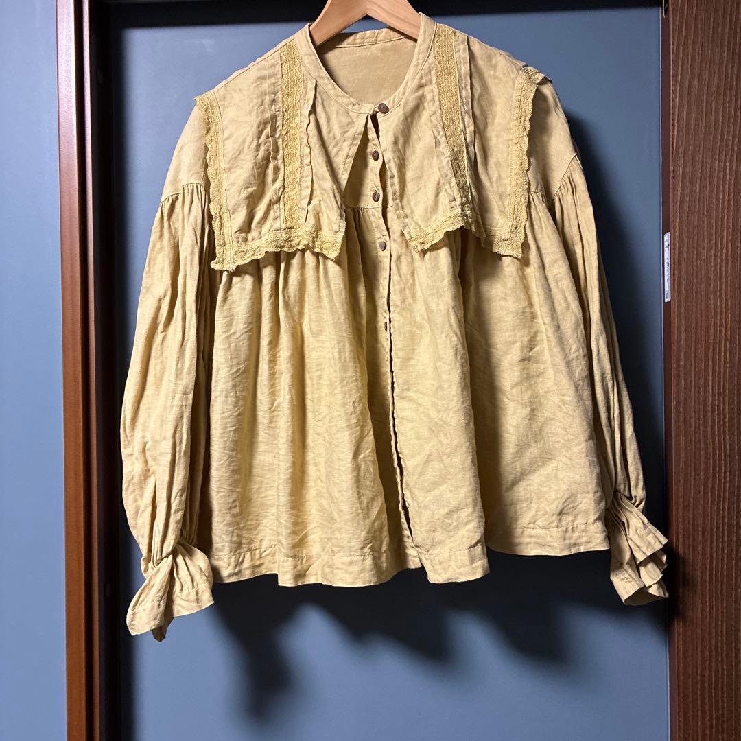 ネストローブ リネン天然染　スクエアカラーブラウス
