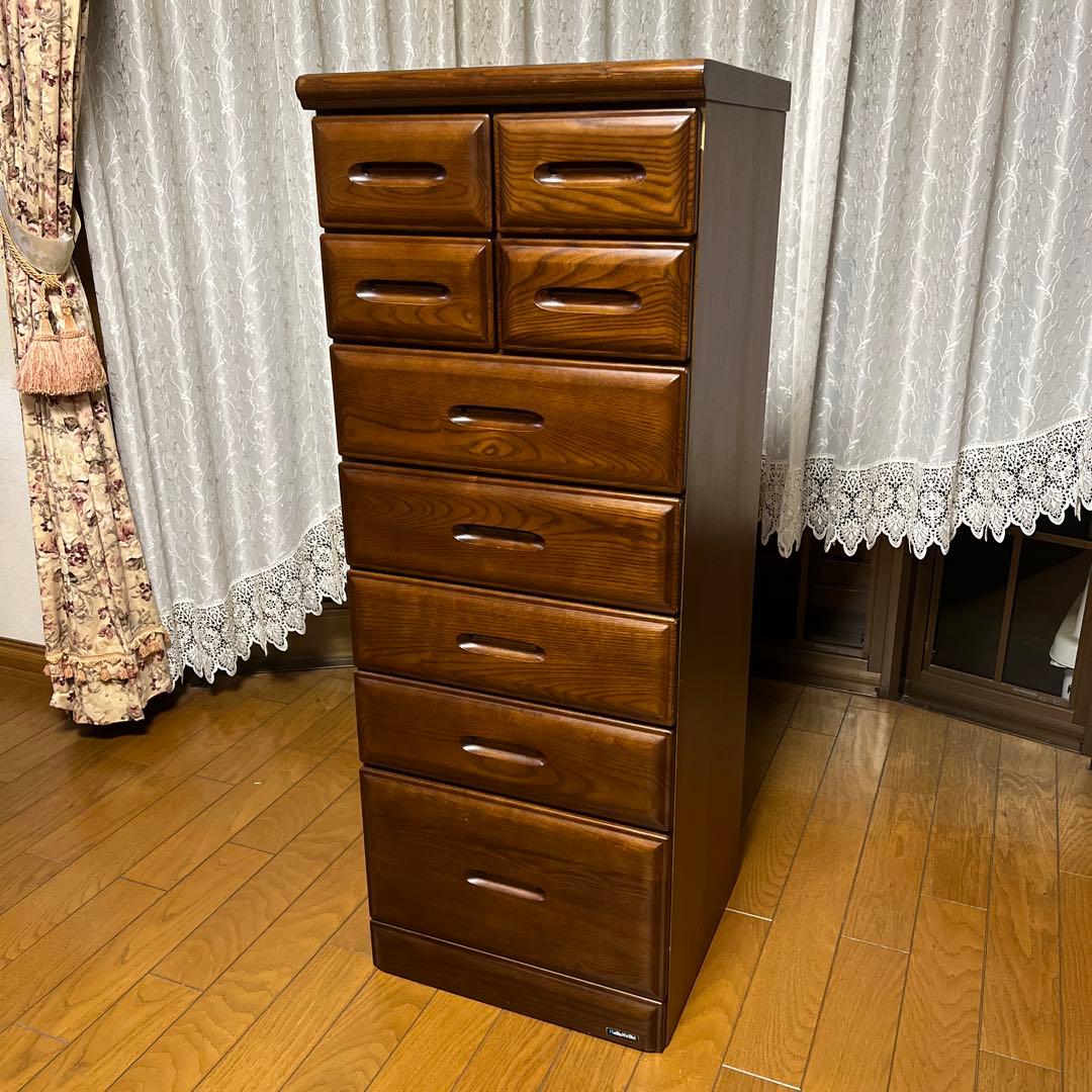 ダークブラウン木製スリムチェスト 9引き出し