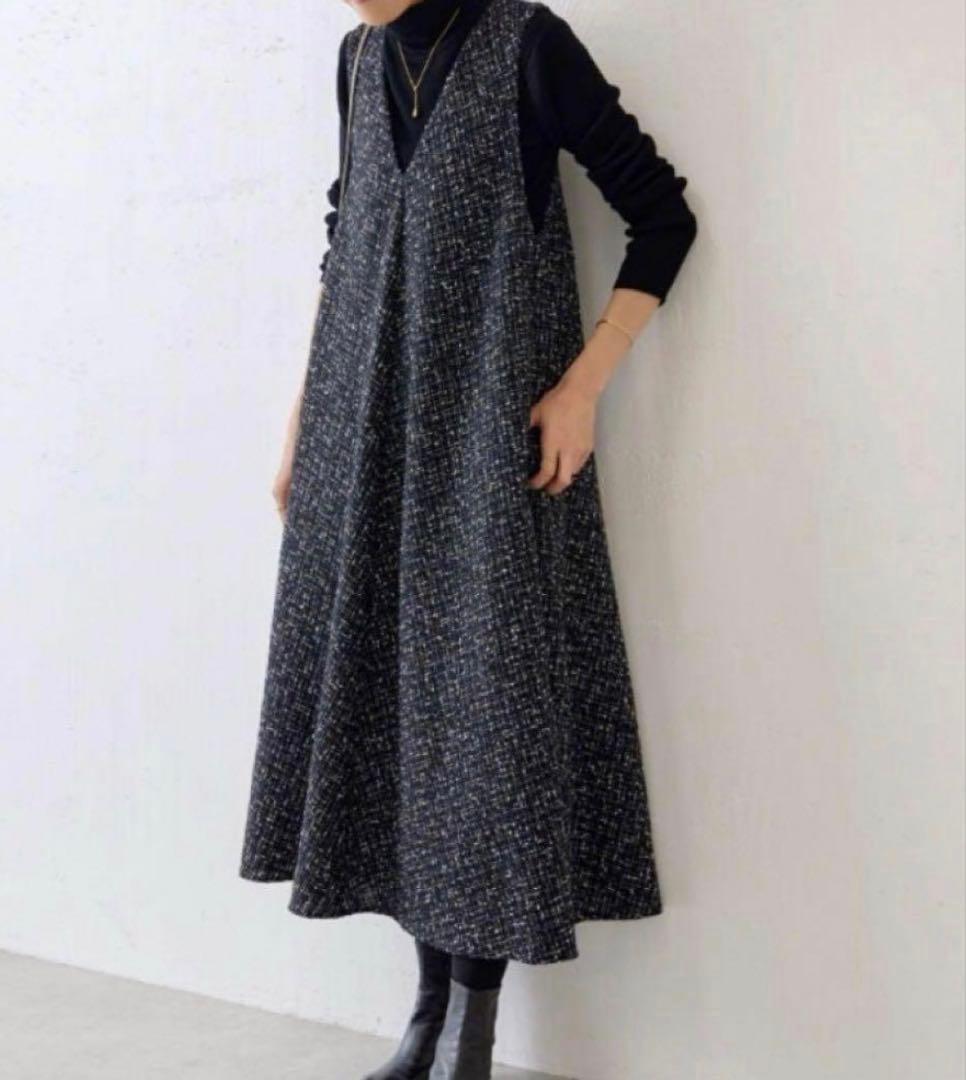 BEARDSLEY ビアズリー ツイード フレア ワンピース ブラック