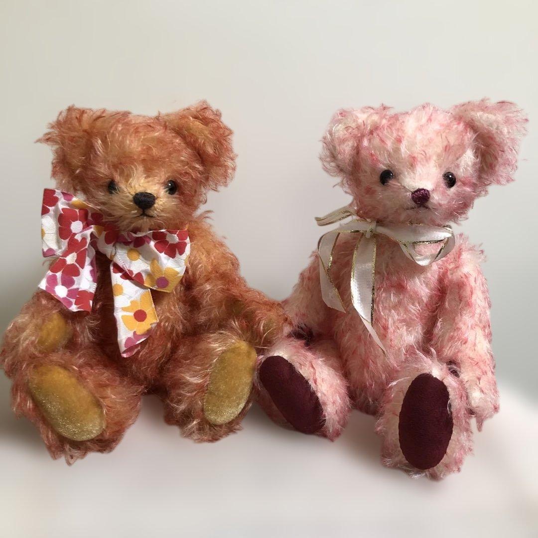 オレンジ色 ピンク色 テディベア クマ ぬいぐるみ 2体セット